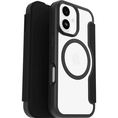 Un étui pour téléphone noir et blanc avec un design circulaire et une découpe pour l'appareil photo, compatible avec les accessoires MagSafe.