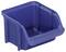 Un bac de rangement en plastique bleu avec une poignée, conçu pour organiser et ranger de petits objets.