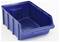 Un grand bac de rangement en plastique bleu avec des coins renforcés et un porte-étiquette à l'avant, conçu pour organiser et stocker des objets.