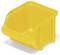 Un bac de rangement en plastique jaune avec un design à façade inclinée pour un accès facile, adapté à l'organisation et au stockage de petits objets.