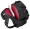 Un sac à dos noir avec un intérieur rouge contient un ordinateur portable argenté dans un compartiment ouvert, mettant en valeur la capacité et le design protecteur du sac.