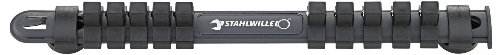 Une poignée d'outil noire avec plusieurs prises en creux et le logo 'Stanleyville' au centre.