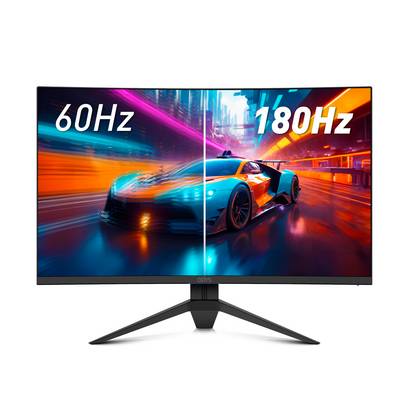 Une image en écran partagé d'un jeu de course automobile sur un moniteur, comparant un écran à 60 Hz (à gauche) à un écran à 180 Hz (à droite), montrant un mouvement plus fluide à droite.