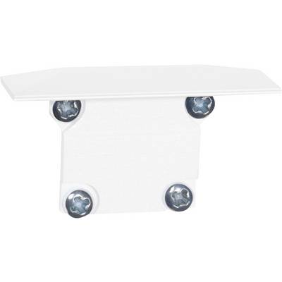 Un clip en métal blanc avec quatre vis à teinte bleue, utilisé pour fixer des matériaux de construction.