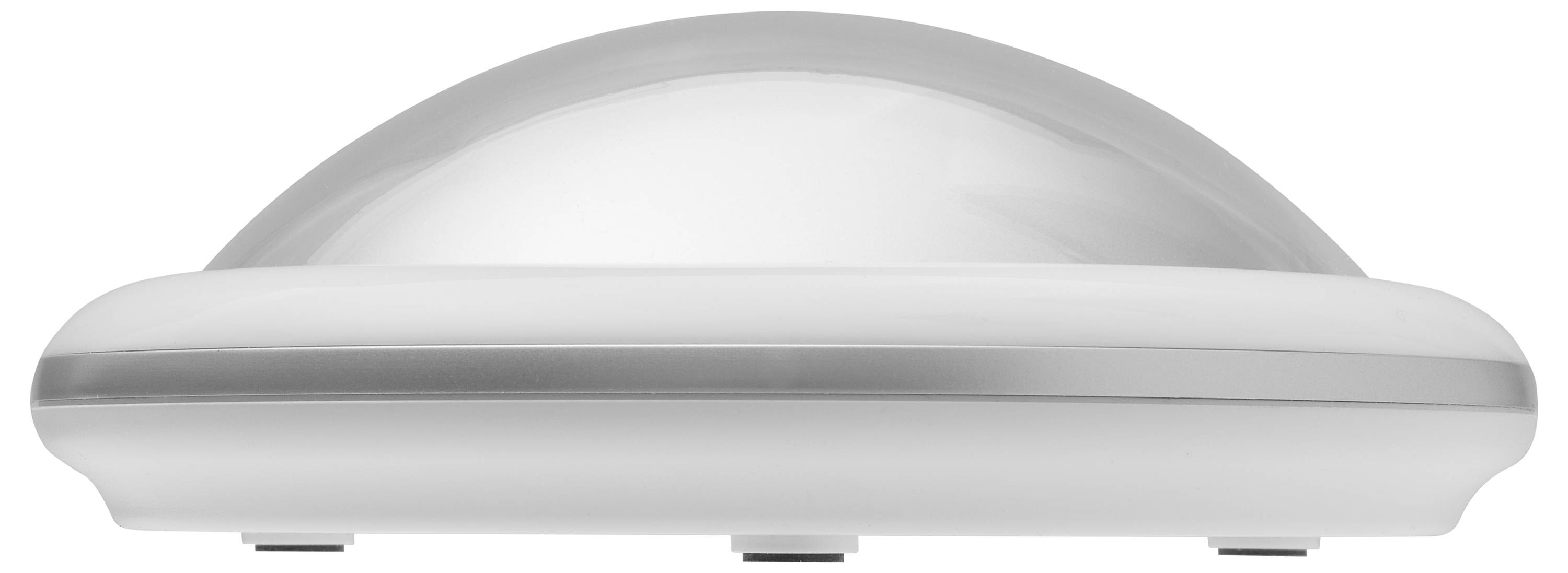 Un luminaire plafonnier blanc en forme de dôme, vu de côté, présentant un design lisse et moderne.