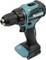 Une perceuse sans fil avec un design noir et bleu canard, portant l'étiquette « Makita » sur le côté, dotée d'un mandrin sans clé et d'une poignée ergonomique.