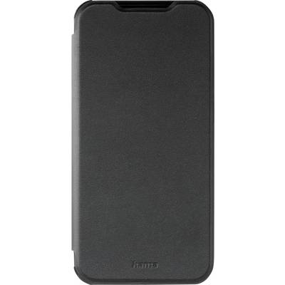 Un étui à rabat noir pour téléphone avec une texture lisse et une marque discrète en bas.