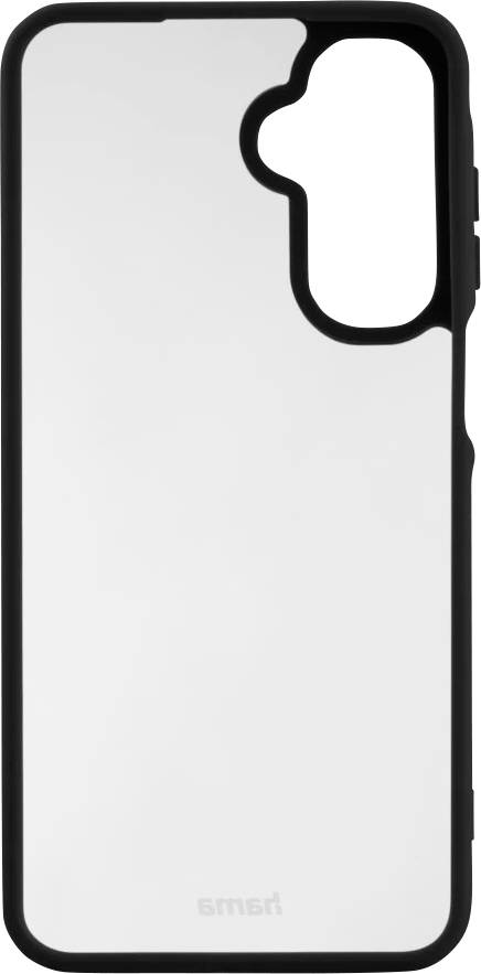 Un étui de téléphone doté d'un bord noir et d'un dos transparent, conçu pour s'adapter à un smartphone avec un emplacement de caméra arrière distinct.