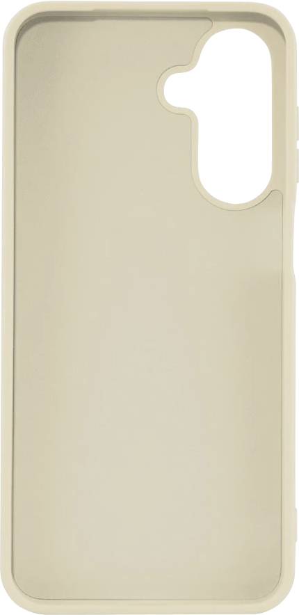 Un étui de téléphone beige avec une découpe pour l'appareil photo et les boutons, conçu pour protéger le téléphone tout en permettant l'accès à ses fonctionnalités.