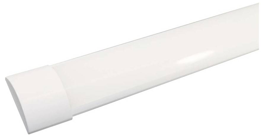 Un tube LED cylindrique blanc avec un capuchon à une extrémité, utilisé pour l'éclairage. La surface semble lisse et réfléchissante.