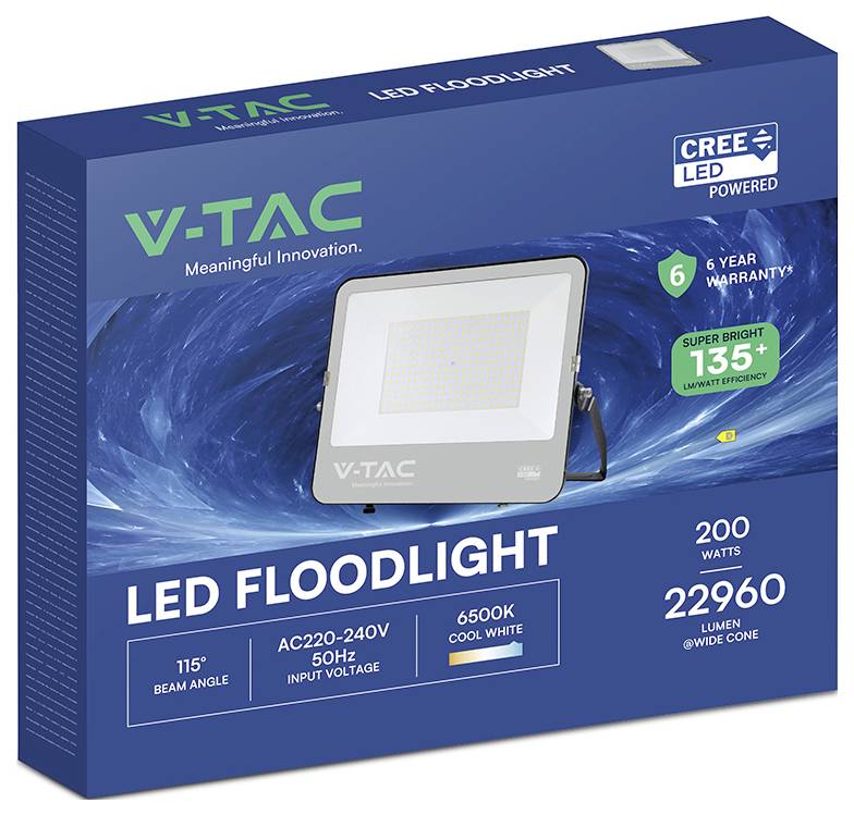 Projecteur à LED V-TAC, 200 watts, 22960 lumens, blanc froid 6500K, angle de faisceau de 115°, garantie de 6 ans