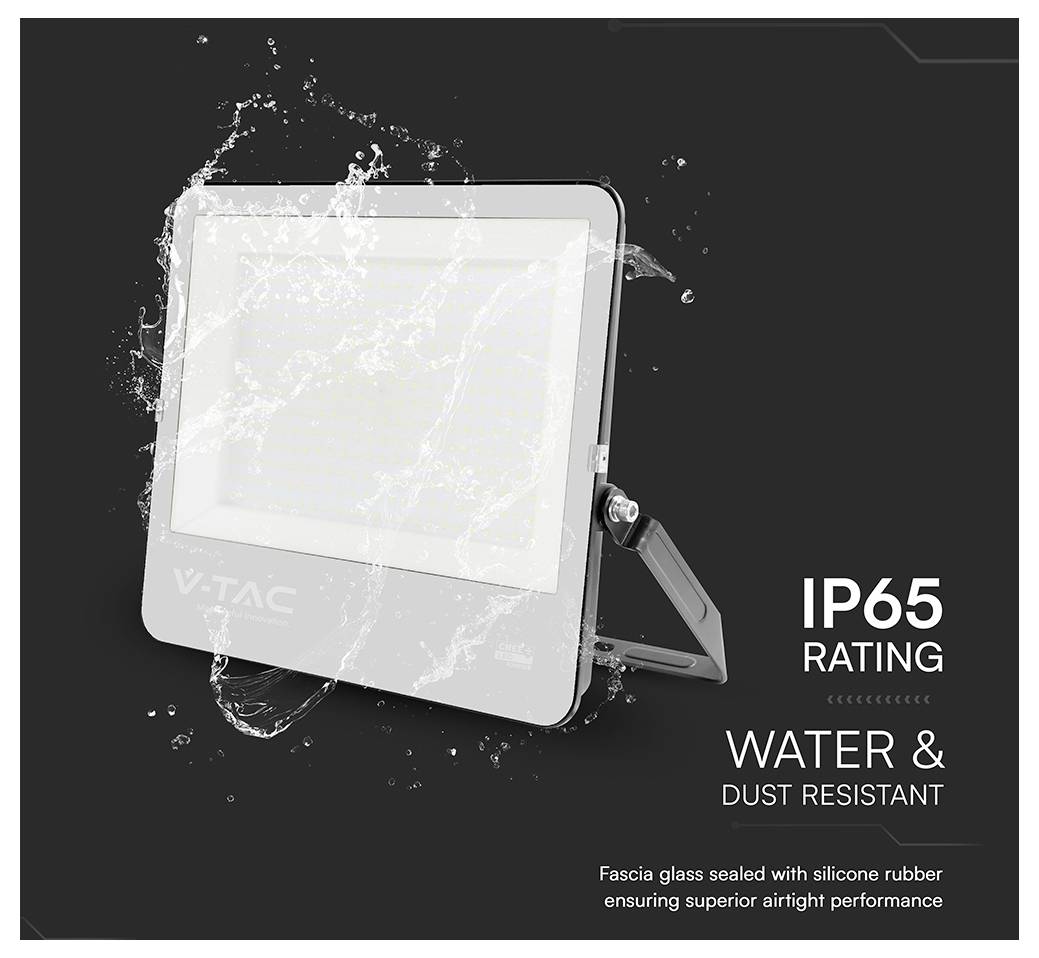 'Luminaire classé IP65, résistant à l'eau et à la poussière. Performance étanche grâce à la façade en verre et au joint en caoutchouc silicone.'
