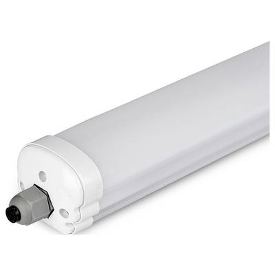 Un tube lumineux à LED blanc avec un boîtier en plastique et un connecteur à une extrémité, conçu pour des applications d'éclairage industriel ou commercial.