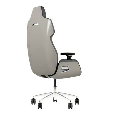 Une chaise de bureau ergonomique moderne en gris, avec accoudoirs réglables, dossier haut et roulettes, conçue pour le confort et la mobilité.