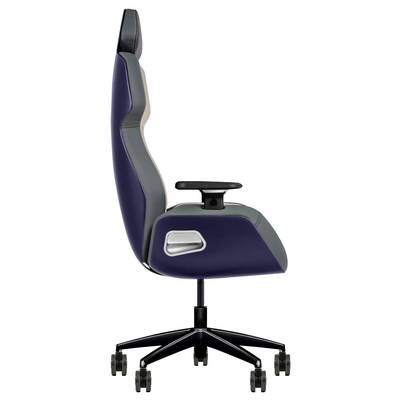 Une chaise de bureau ergonomique moderne vue de profil, dotée d'accoudoirs réglables, d'un dossier haut et d'une base à cinq roulettes.