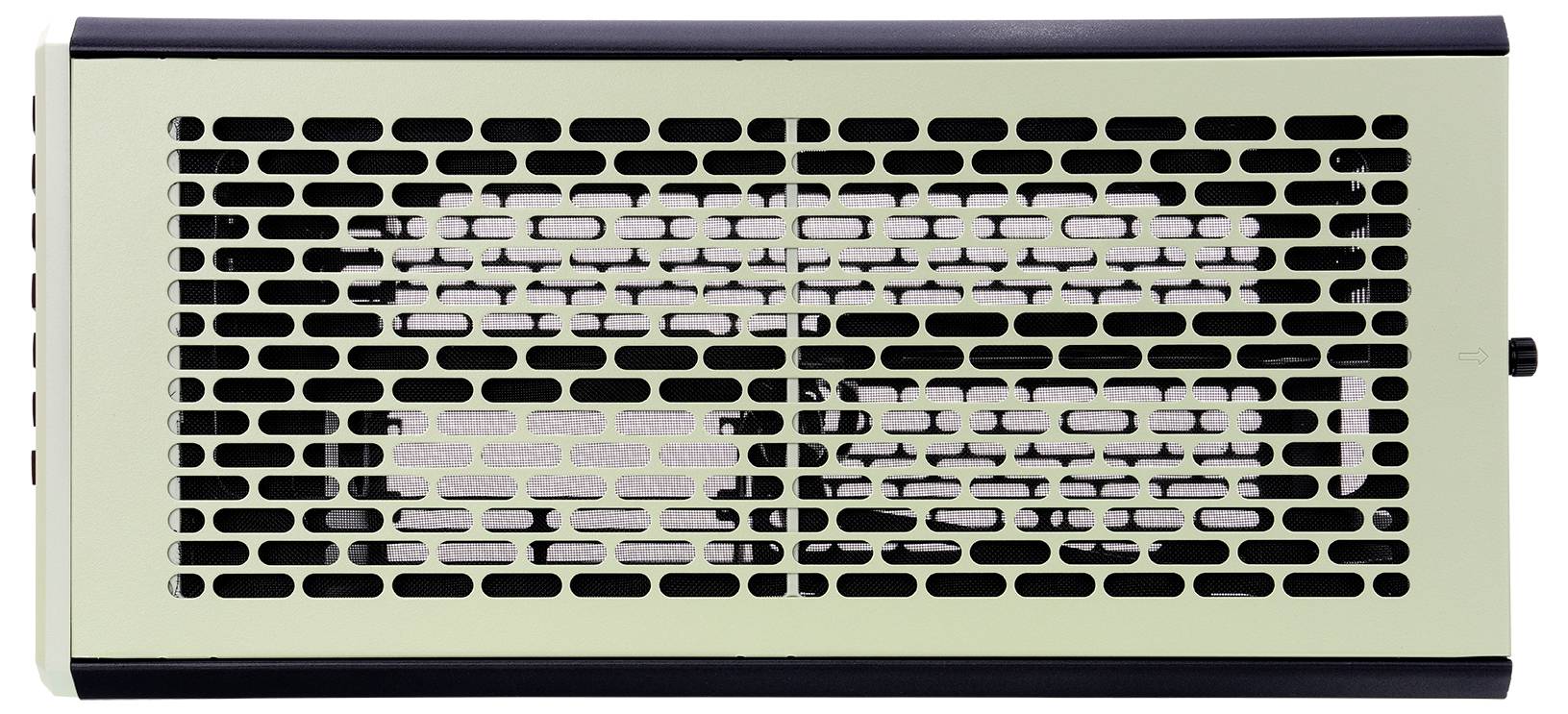 «Un poste de radio rétro avec une grille métallique et un haut-parleur visible à l'arrière.»