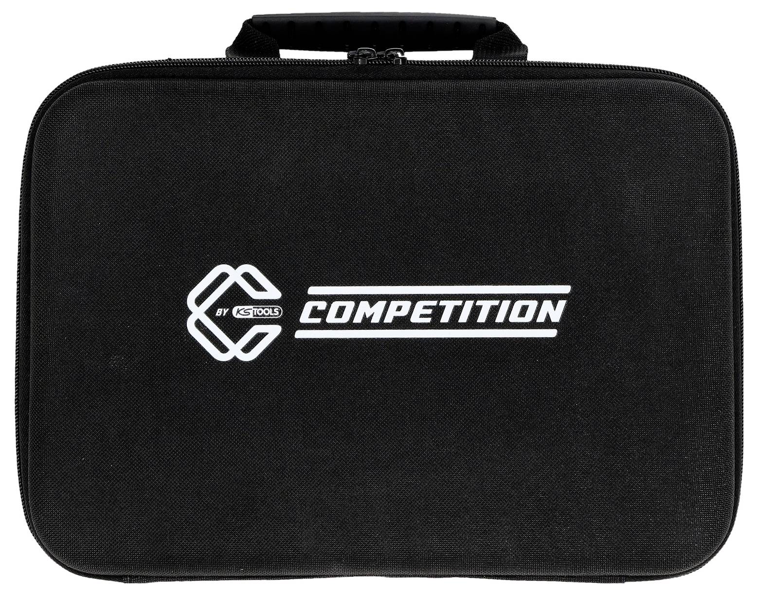 Étui de transport noir avec poignée, portant l'inscription 'KS Tools Competition' en texte blanc sur l'avant.