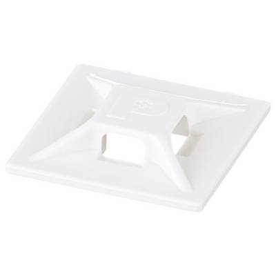 Un support de collier de serrage en plastique blanc avec une base carrée et une fente centrale pour un collier de câble.