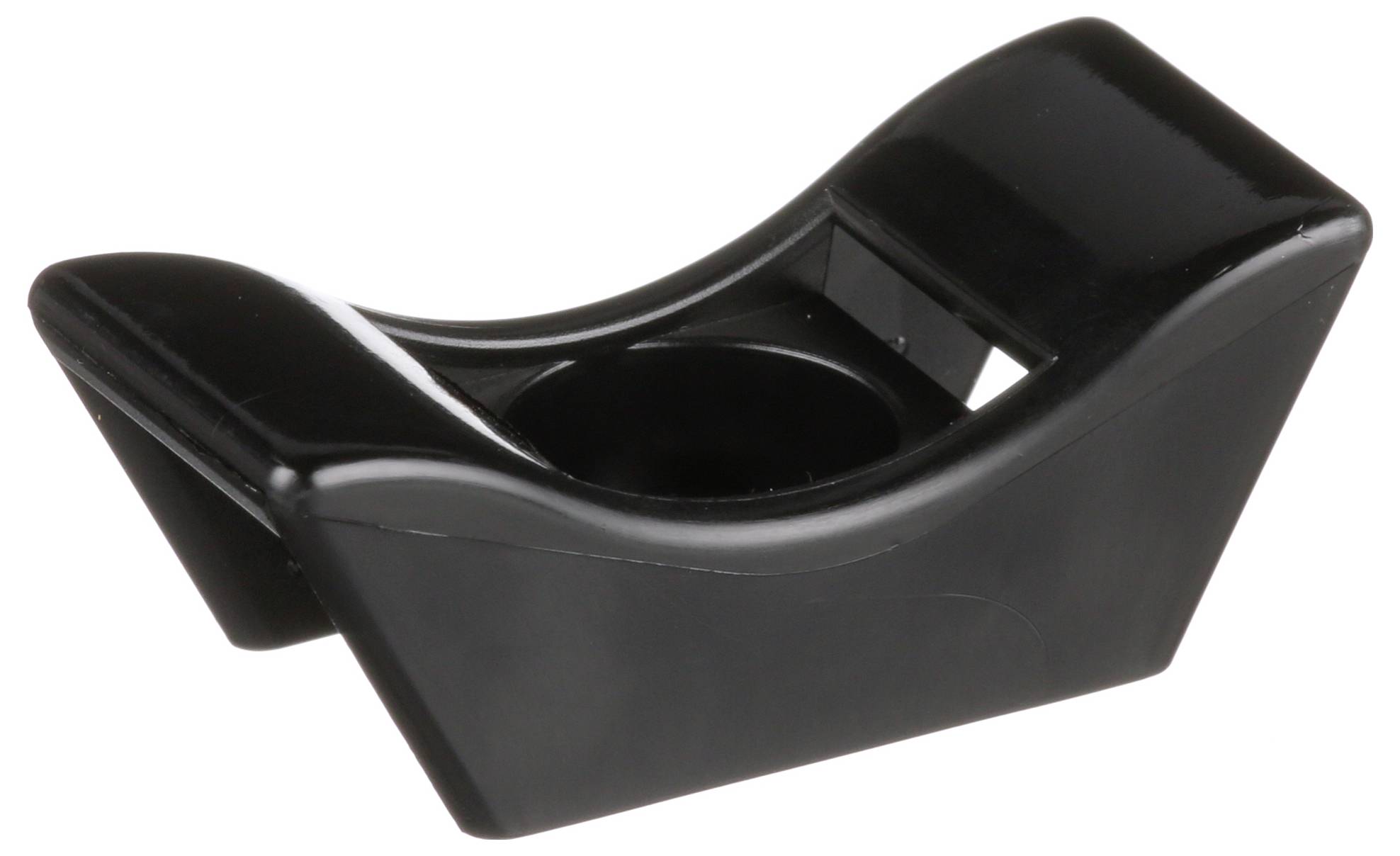 Un support pour médiators en plastique noir conçu pour maintenir les médiators de guitare de manière sécurisée, permettant un accès et un rangement faciles.