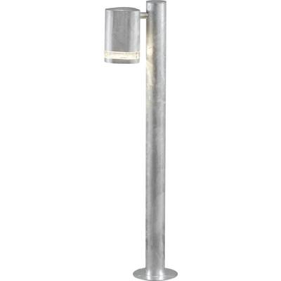 Un luminaire de borne extérieure en métal avec un poteau cylindrique et une lumière en haut, conçu pour l'éclairage des chemins ou des jardins.