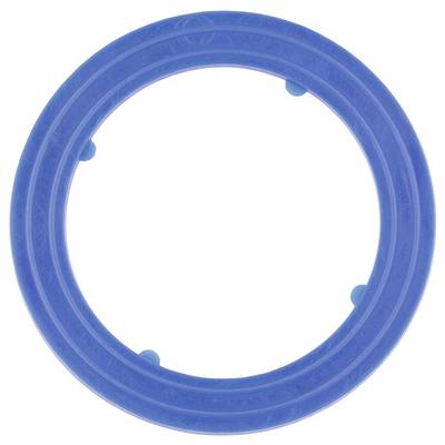 Un anneau en plastique bleu à surface lisse, pourvu de plusieurs petites protubérances surélevées le long du bord intérieur.
