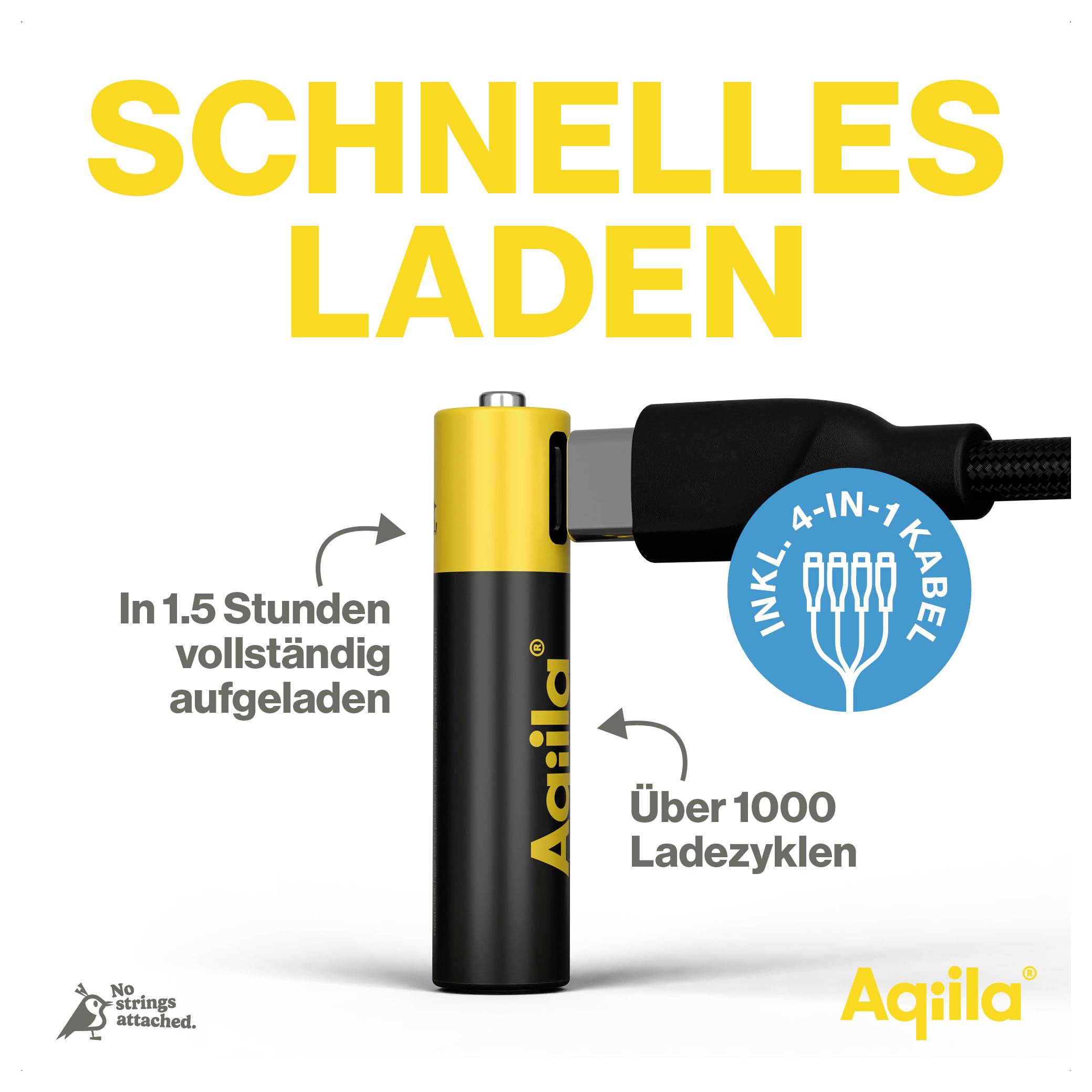 Charge rapide avec batterie jaune et câble. Texte : « Complètement chargé en 1,5 heures, Plus de 1000 cycles de charge ».