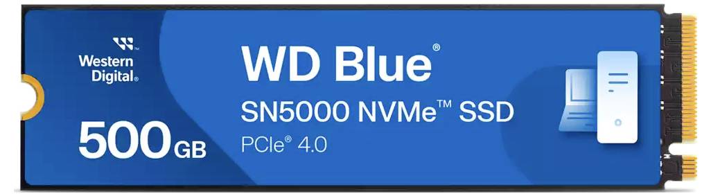 SSD WD Blue SN5000 NVMe avec interface PCIe 4.0, capacité de 500 Go.