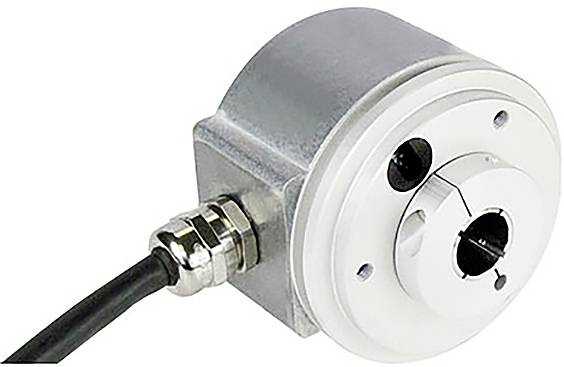 Un codeur rotatif métallique avec un connecteur de câble noir, utilisé pour la détection précise de position et de vitesse dans les systèmes mécaniques.