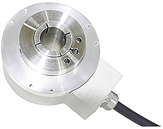'Codeur rotatif industriel avec connexion par câble, doté d'un boîtier métallique et d'une conception circulaire.'