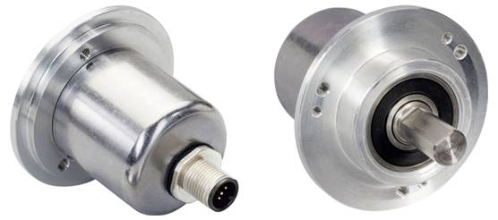 Deux composants métalliques cylindriques en argent avec des connecteurs, l'un présentant une fiche avec des broches et l'autre présentant une extrémité de tige lisse.