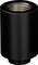 Un objet cylindrique métallique noir, probablement un adaptateur ou un connecteur, avec un intérieur fileté.
