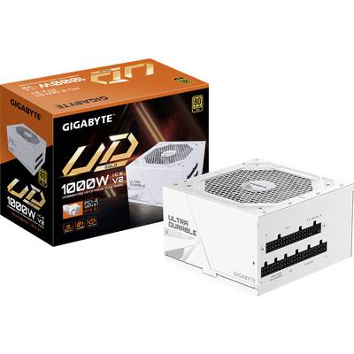 Bloc d'alimentation 'GIGABYTE UD Gold 1000W V2', certifié 80 PLUS Gold, doté d'un design Ultra Durable et de câbles modulaires.