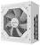 Un bloc d'alimentation GIGABYTE blanc avec une grille en nid d'abeille et un ventilateur visible, montrant plusieurs ports sur le côté.