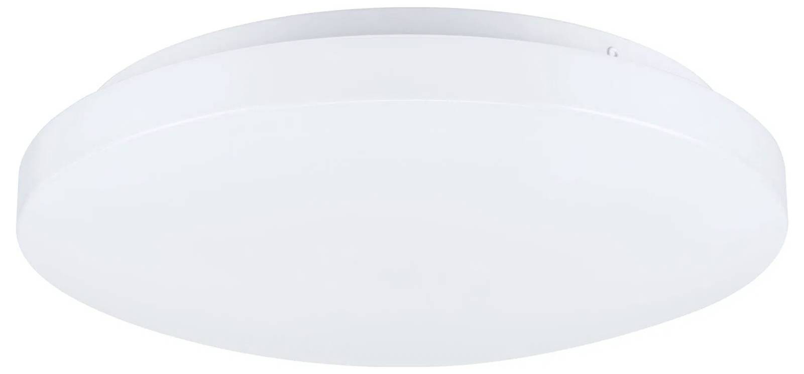 Un luminaire de plafond LED rond, blanc, au design simple et épuré.