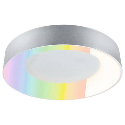 Plafonnier avec un cadre métallique rond présentant un spectre de couleurs sur son pourtour, fondant harmonieusement les teintes arc-en-ciel.
