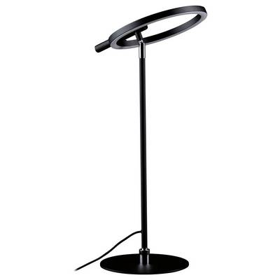 Lampadaire élégant noir avec un éclairage LED circulaire et un pied fin, présentant un design moderne et minimaliste.