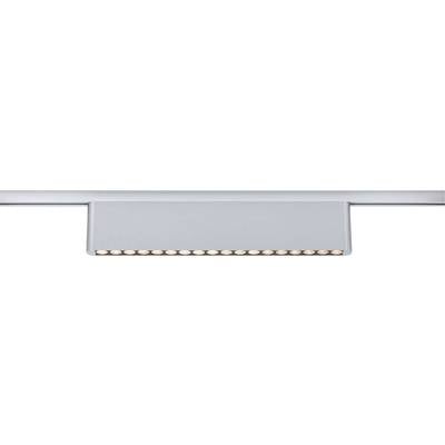 Un panneau acoustique rectangulaire gris avec une rangée de petites ampoules régulièrement espacées en bas, probablement utilisé pour l'éclairage.