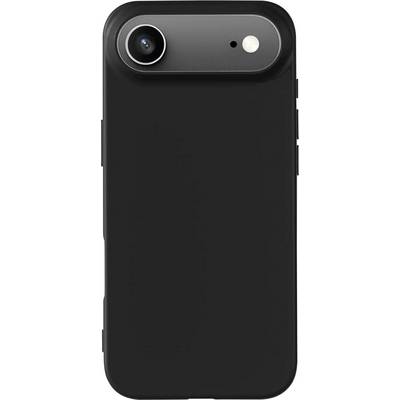 Un étui noir pour smartphone avec une ouverture pour l'appareil photo et une découpe pour le flash dans le coin supérieur gauche.
