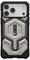 Un étui pour smartphone robuste au design géométrique, arborant un logo 'UAG' proéminent au centre et des touches façon carbone pour un style distinctif.