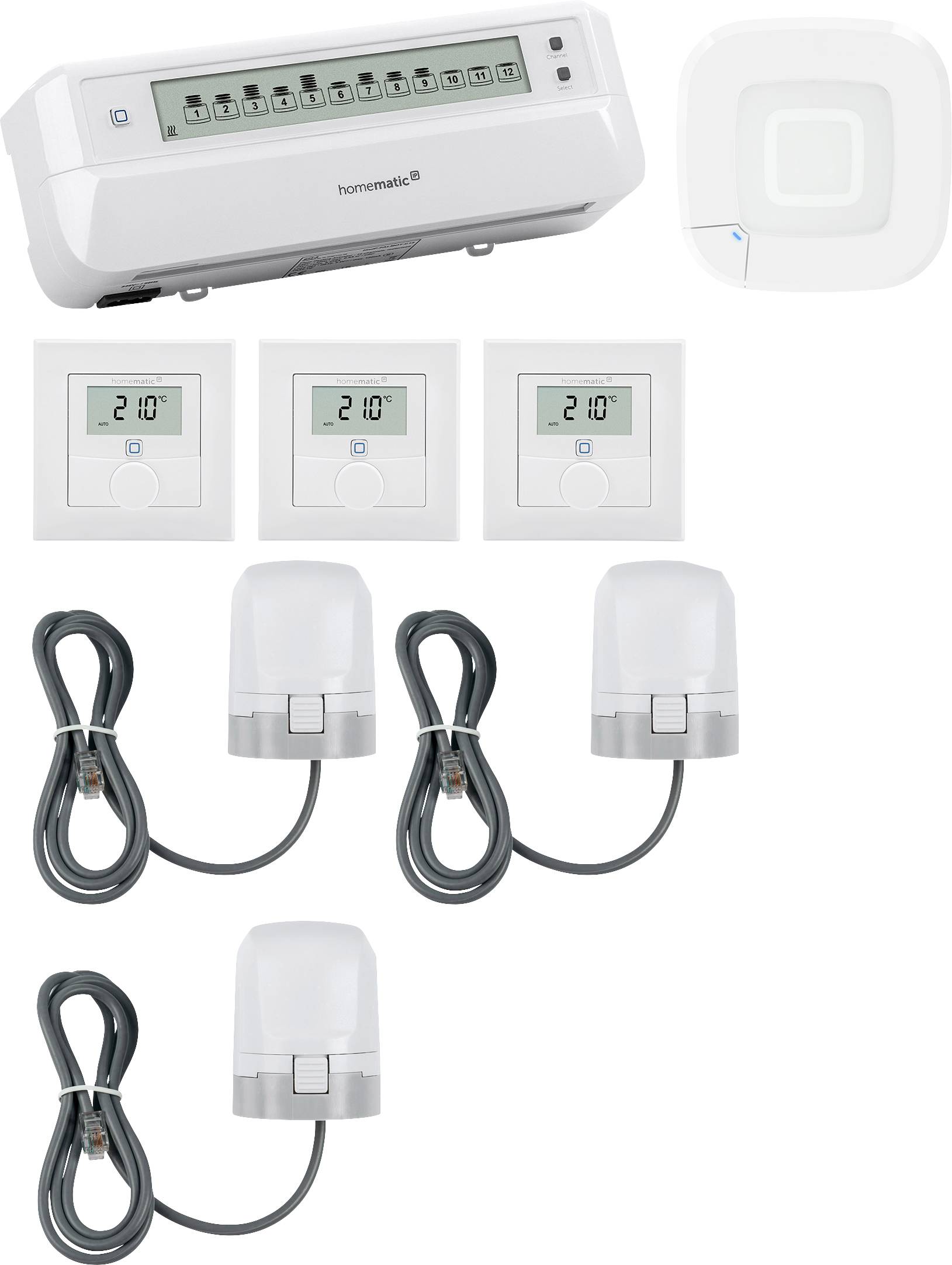 Homematic IP Kit de démarrage chauffage a usol, Point d'accès, Actionneur, Thermostat mural HmIP-HAP2+HmIP-FALMOT-C12+Hm-0
