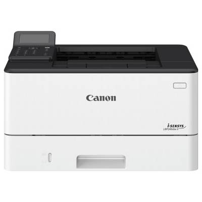 Un imprimante Canon i-SENSYS blanc et noir avec un panneau de commande sur le dessus, conçue pour des tâches d'impression de bureau efficaces.