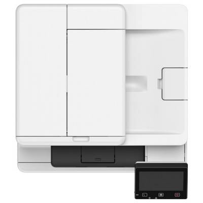 Une imprimante multifonction blanche dotée d'un panneau de commande tactile. Le panneau affiche des options pour imprimer, numériser, copier et accéder aux paramètres.