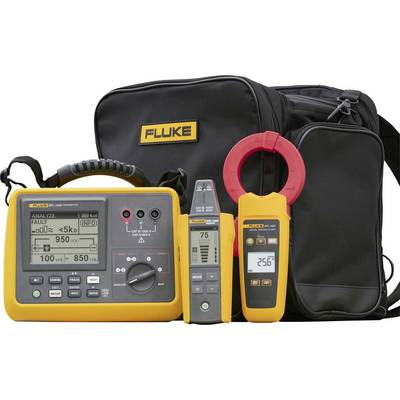 Ensemble d'équipement de test électrique, comprenant un multimètre numérique, un pince-mètre avec une mâchoire rouge et un sac de transport noir.