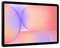 Une tablette avec un fine bordure noire, affichant un design abstrait avec des cercles qui se chevauchent dans des tons pastel rose, violet et orange.