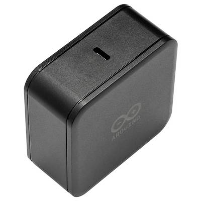 Un petit appareil électronique noir et rectangulaire doté d'un port USB-C, présentant le logo Arduino en gris sur sa surface.