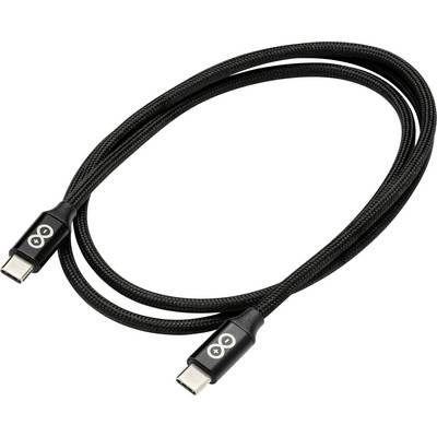 Câble de charge USB-C tressé noir avec connecteurs USB-C aux deux extrémités.