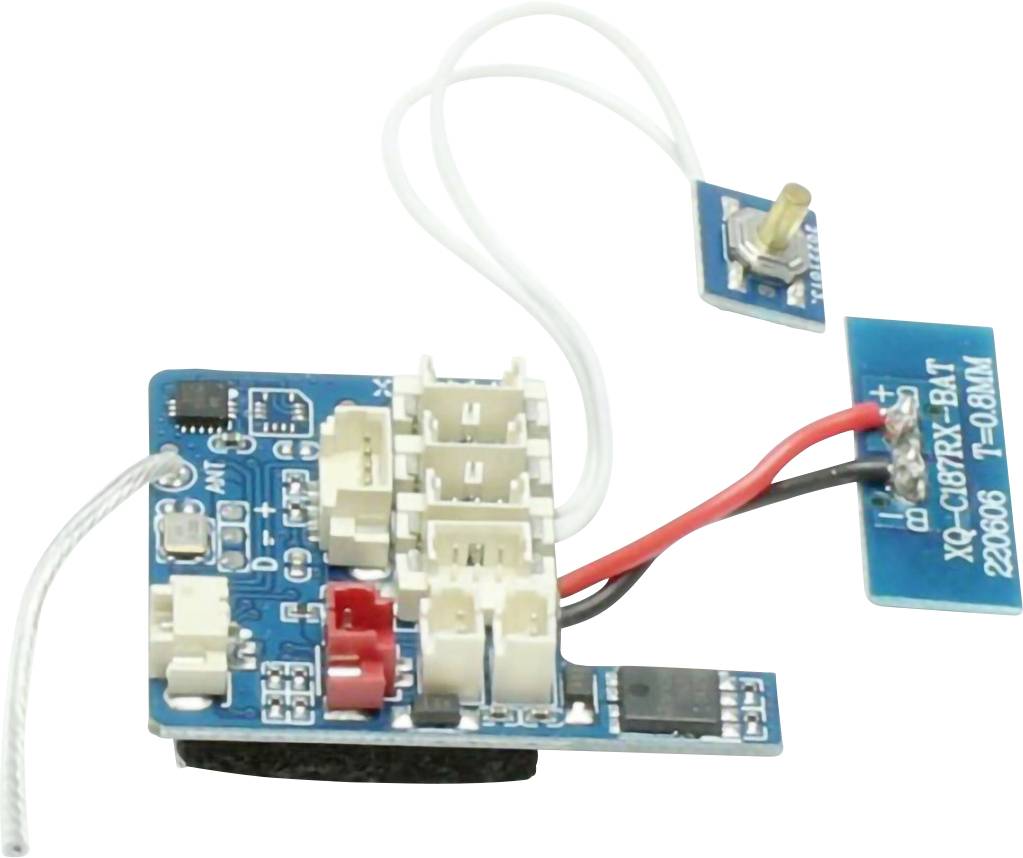 Un circuit imprimé bleu avec plusieurs connecteurs et fils attachés, comprenant une carte plus petite connectée avec un composant jaune, probablement des composants électroniques.