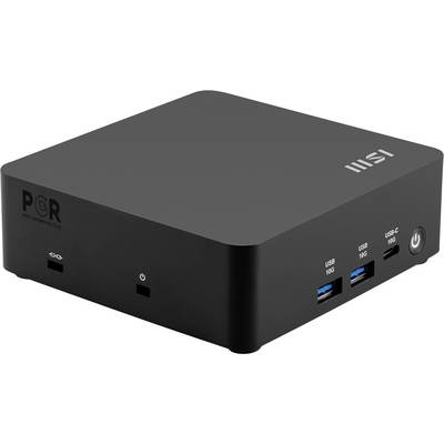Un boîtier d'ordinateur compact noir avec logo MSI, deux ports USB 3.0, un port USB 3.1, bouton d'alimentation et technologie graphique PGR.