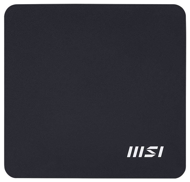 Un tapis de souris noir uni avec le logo MSI blanc dans le coin inférieur droit.