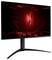 Un écran de jeu arborant un design géométrique rouge et noir sur l'écran, avec un emblème central lumineux.